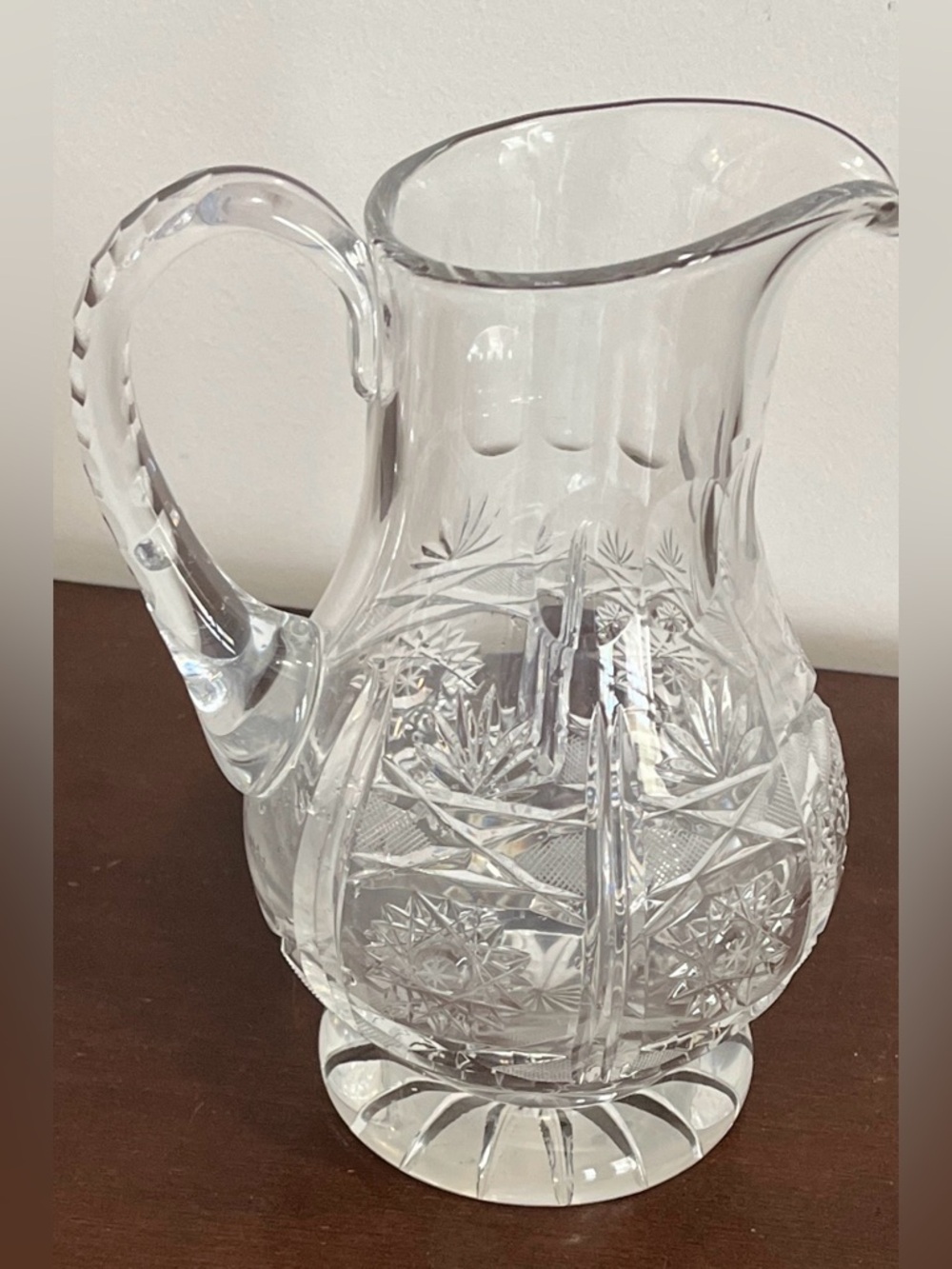 Cut Lead Crystal Etched Pitcher - Clear Glass Heavy